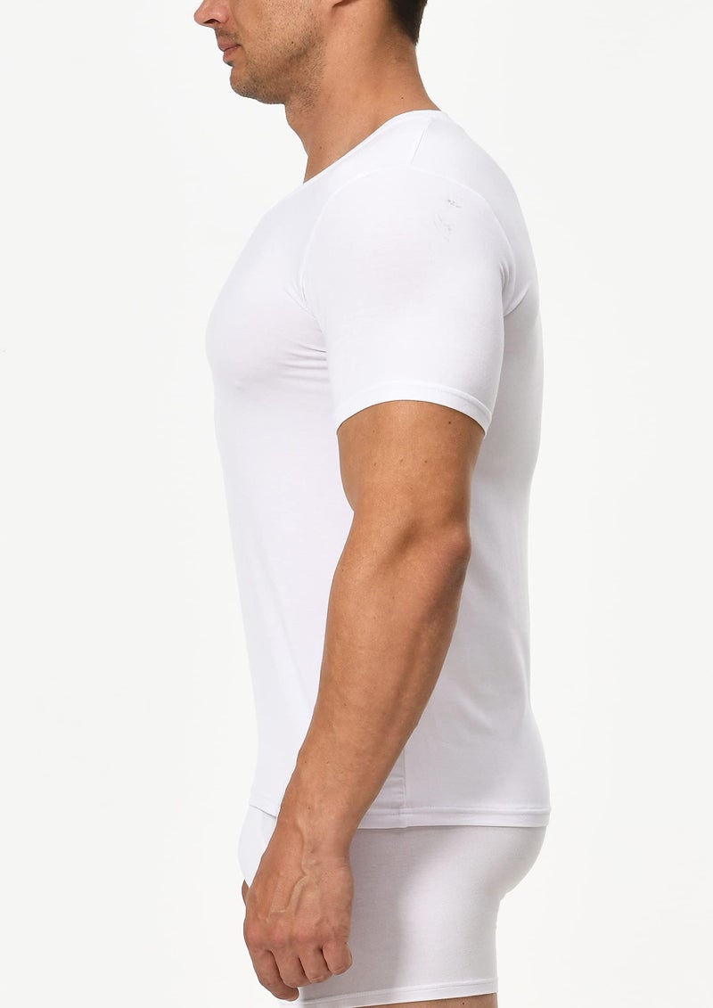 Comfneat Men's Undershirts Viscose V-Neck Cool Feeling T-Shirt 3-Pack (White 3-Pack, L) - Image 3